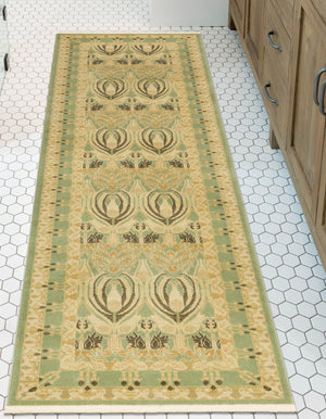 Light Green 2' 7 x 10' Edinburgh Runner Area Rug 100% Polypropylene Easy Clean With Cotton Backing Traditional Classic Design Carpet for Living, Dining Room, Office for Sale at Rug Engine