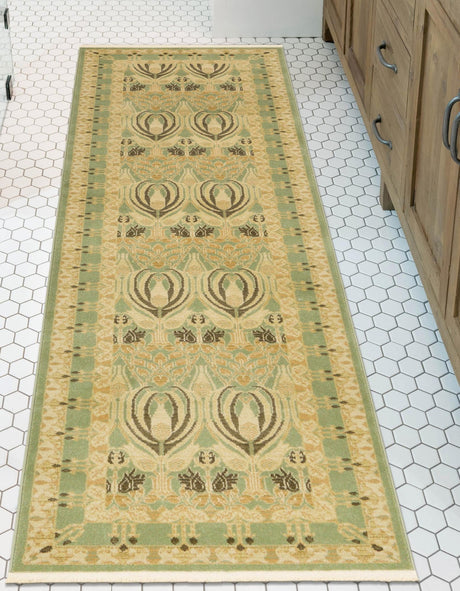 Light Green 2' 7 x 10' Edinburgh Runner Area Rug 100% Polypropylene Easy Clean With Cotton Backing Traditional Classic Design Carpet for Living, Dining Room, Office for Sale at Rug Engine