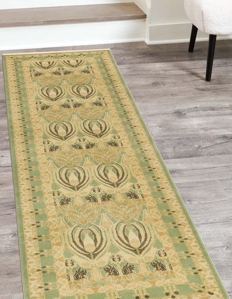 Light Green 2' 7 x 10' Edinburgh Runner Area Rug 100% Polypropylene Easy Clean With Cotton Backing Traditional Classic Design Carpet for Living, Dining Room, Office for Sale at Rug Engine