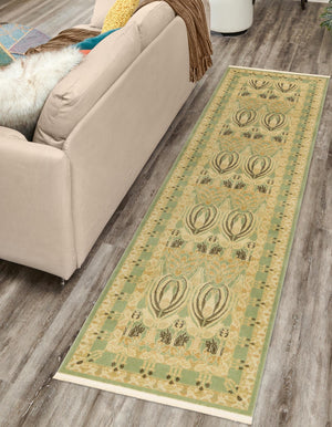 Light Green 2' 7 x 10' Edinburgh Runner Area Rug 100% Polypropylene Easy Clean With Cotton Backing Traditional Classic Design Carpet for Living, Dining Room, Office for Sale at Rug Engine