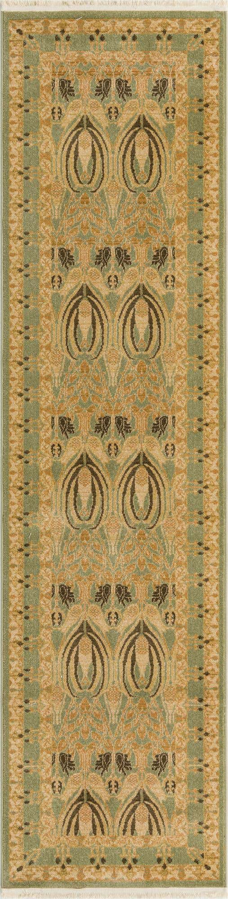 Light Green 2' 7 x 10' Edinburgh Runner Area Rug 100% Polypropylene Easy Clean With Cotton Backing Traditional Classic Design Carpet for Living, Dining Room, Office for Sale at Rug Engine