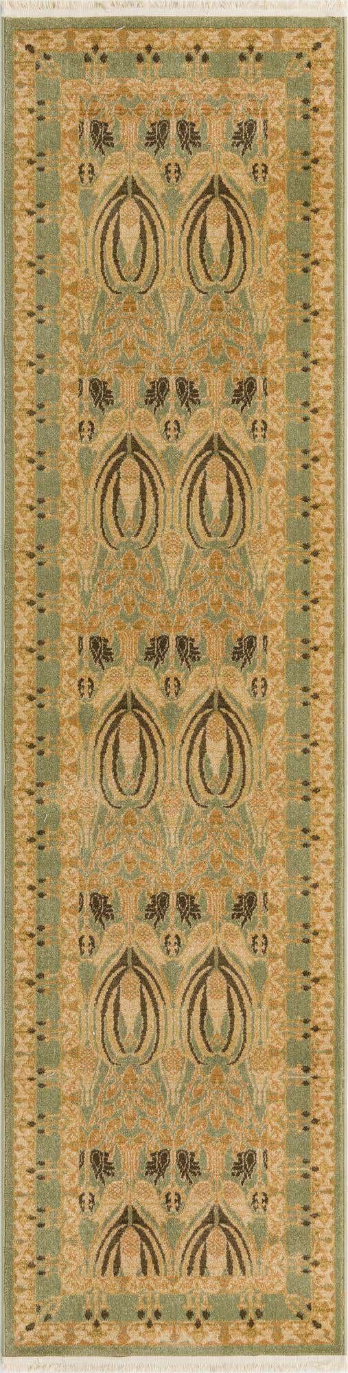Light Green 2' 7 x 10' Edinburgh Runner Area Rug 100% Polypropylene Easy Clean With Cotton Backing Traditional Classic Design Carpet for Living, Dining Room, Office for Sale at Rug Engine