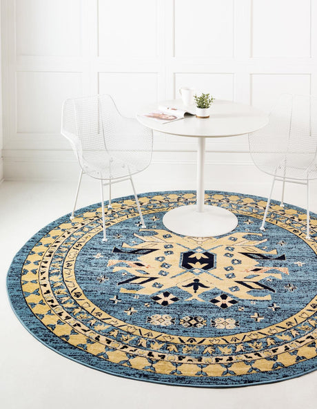 Light Blue 7' 10 x 7' 10 Taftan Round Area Rug