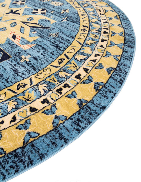 Light Blue 7' 10 x 7' 10 Taftan Round Area Rug Durable 100% Polypropylene Classic Traditional Design Easy Clean Carpet for Home Interiors for Sale at Rug Engine