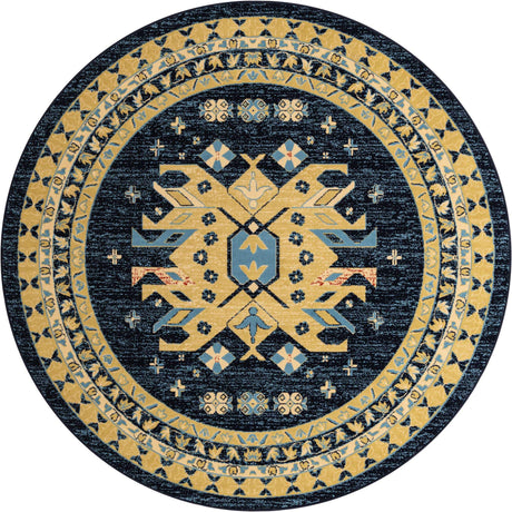 Navy Blue 7' 10 x 7' 10 Taftan Round Area Rug