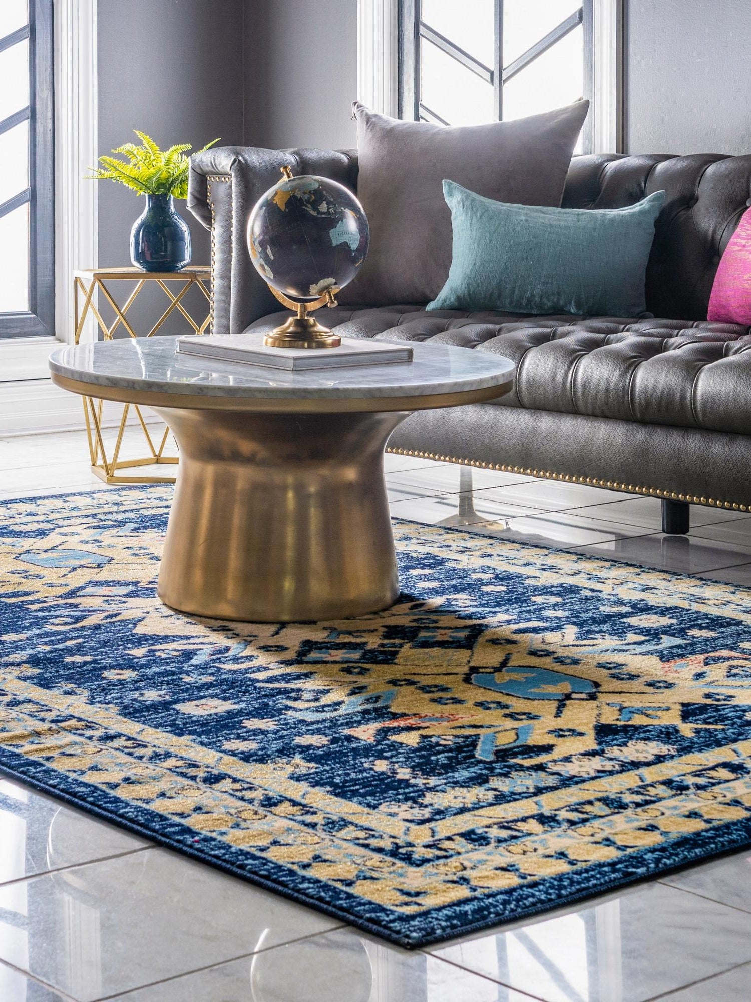 Navy Blue 6' 1 x 9' Taftan Rectangle Area Rug