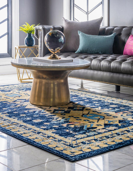 Navy Blue 9' x 12' Taftan Rectangle Area Rug Durable 100% Polypropylene Classic Traditional Design Easy Clean Carpet for Home Interiors for Sale at Rug Engine