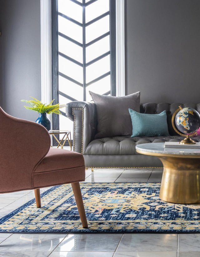 Navy Blue 6' 1 x 9' Taftan Rectangle Rug