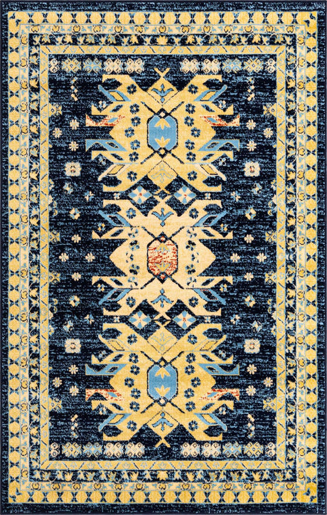 Navy Blue 5' 3 x 8' Taftan Rectangle Area Rug