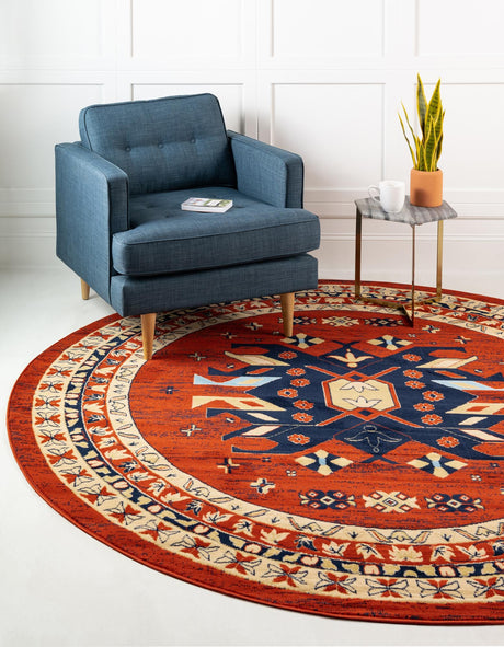 Terracotta 7' 10 x 7' 10 Taftan Round Area Rug Durable 100% Polypropylene Classic Traditional Design Easy Clean Carpet for Home Interiors for Sale at Rug Engine