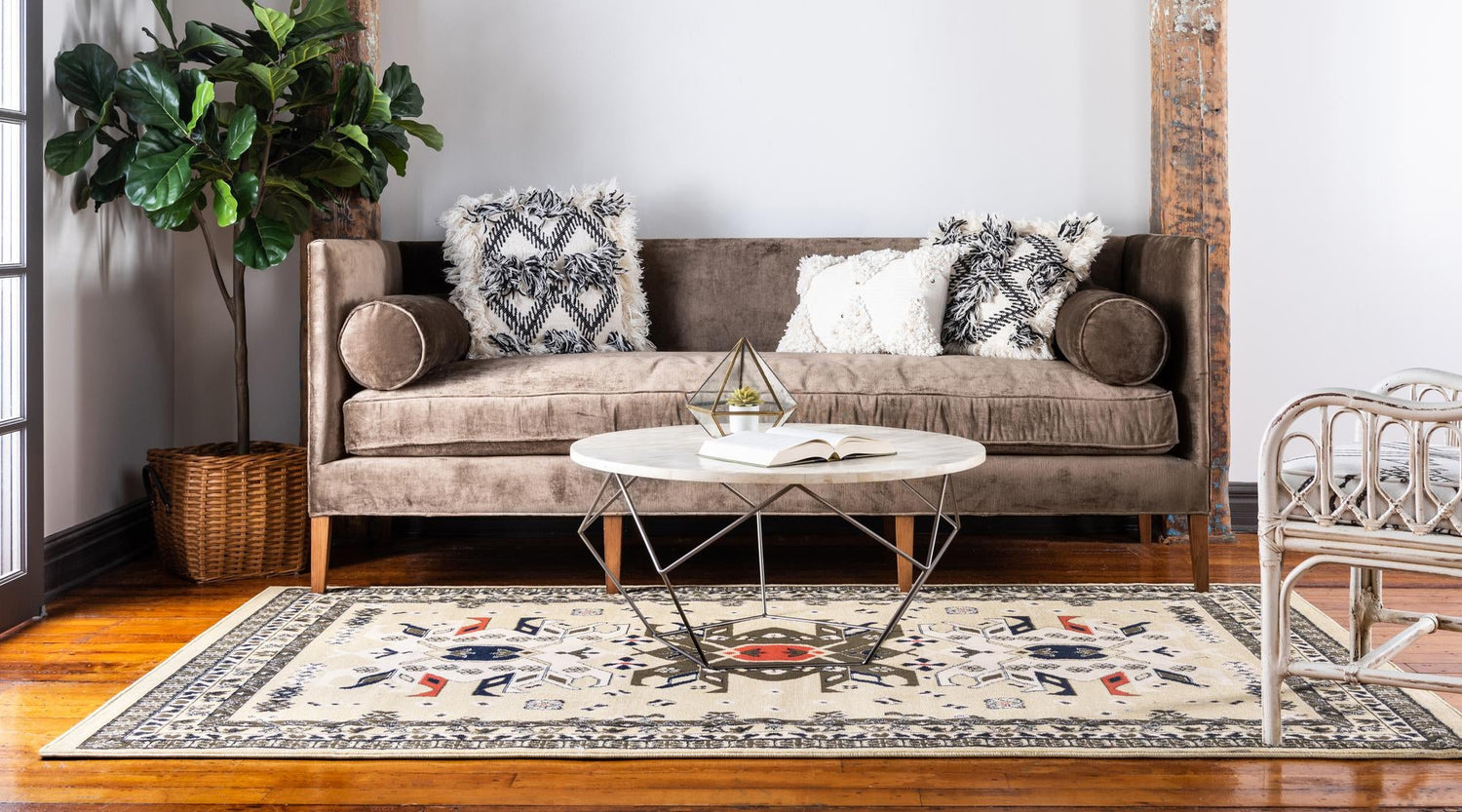 Cream 9' x 12' Taftan Rectangle Area Rug