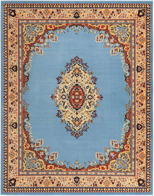 Light Blue 7' 10 x 10' Reza Rectangle Area Rug 100% Polypropylene Easy Clean Traditional Motif Classic Carpet for Home Interiors for Sale at Rug Engine