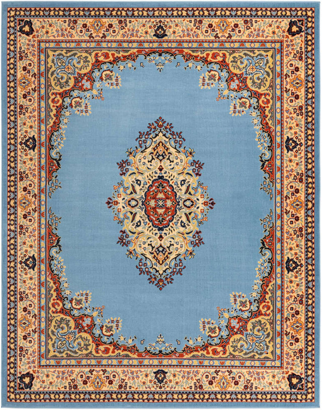 Light Blue 7' 10 x 10' Reza Rectangle Area Rug 100% Polypropylene Easy Clean Traditional Motif Classic Carpet for Home Interiors for Sale at Rug Engine