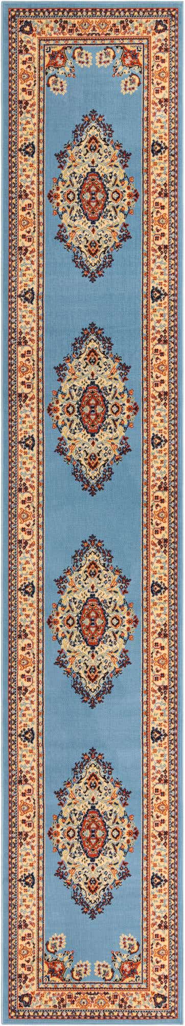 Light Blue 3' 1 x 16' 5 Reza Runner Area Rug 100% Polypropylene Easy Clean Traditional Motif Classic Carpet for Home Interiors for Sale at Rug Engine