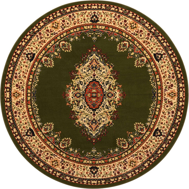 Green 7' 10 x 7' 10 Reza Round Area Rug 100% Polypropylene Easy Clean Traditional Motif Classic Carpet for Home Interiors for Sale at Rug Engine