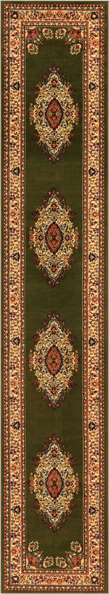 Green 3' 1 x 16' 5 Reza Runner Area Rug 100% Polypropylene Easy Clean Traditional Motif Classic Carpet for Home Interiors for Sale at Rug Engine