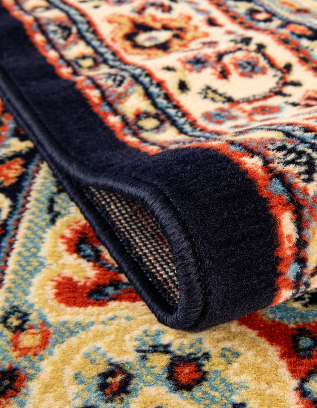 Navy Blue 7' 10 x 7' 10 Reza Round Area Rug 100% Polypropylene Easy Clean Traditional Motif Classic Carpet for Home Interiors for Sale at Rug Engine