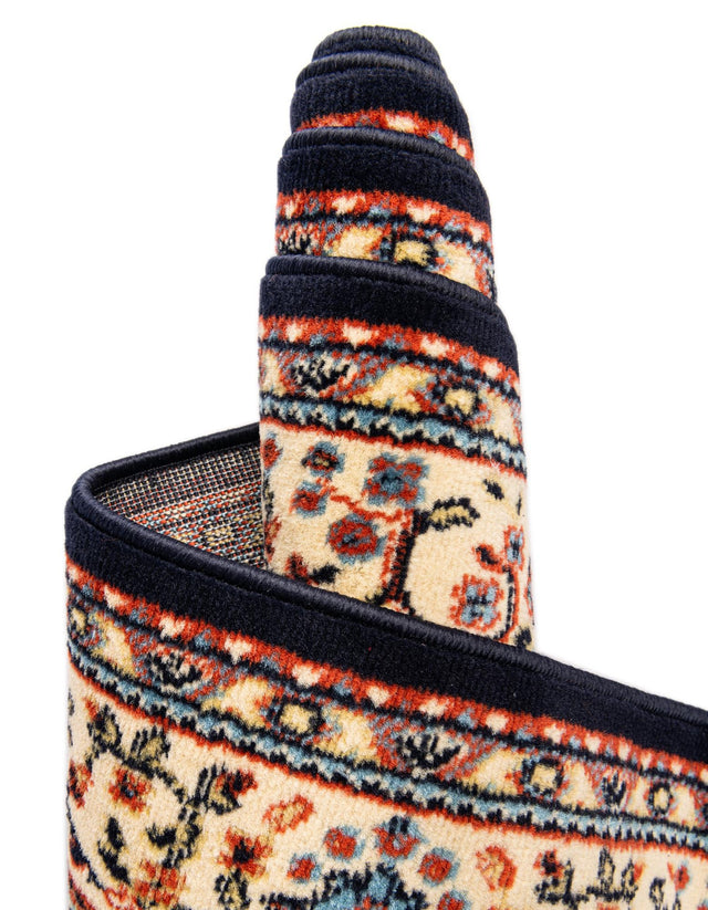 Navy Blue 7' 10 x 7' 10 Reza Round Area Rug 100% Polypropylene Easy Clean Traditional Motif Classic Carpet for Home Interiors for Sale at Rug Engine