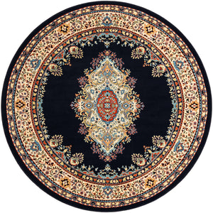 Navy Blue 7' 10 x 7' 10 Reza Round Area Rug 100% Polypropylene Easy Clean Traditional Motif Classic Carpet for Home Interiors for Sale at Rug Engine