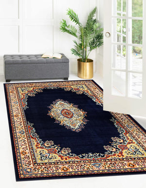 Navy Blue 4' 1 x 6' 1 Reza Rectangle Area Rug 100% Polypropylene Easy Clean Traditional Motif Classic Carpet for Home Interiors for Sale at Rug Engine