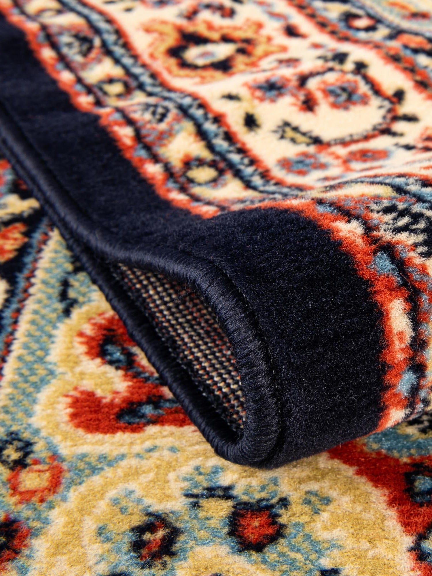 Navy Blue 5' 3 x 8' Reza Rectangle Area Rug 100% Polypropylene Easy Clean Traditional Motif Classic Carpet for Home Interiors for Sale at Rug Engine