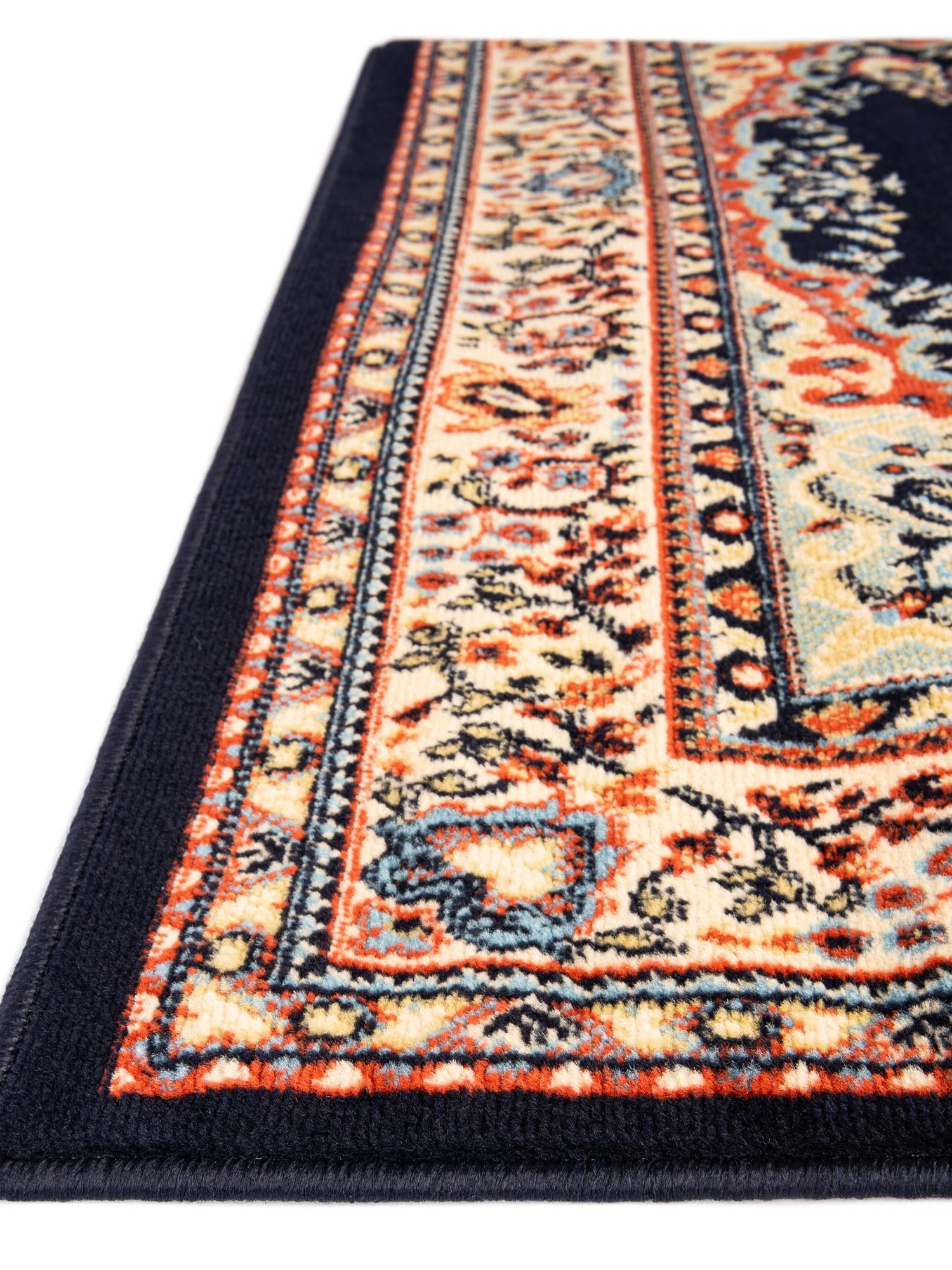 Navy Blue 5' 3 x 8' Reza Rectangle Area Rug 100% Polypropylene Easy Clean Traditional Motif Classic Carpet for Home Interiors for Sale at Rug Engine