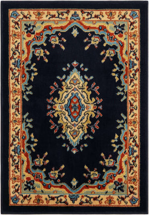 Navy Blue 2' x 3' 1 Reza Rectangle Area Rug 100% Polypropylene Easy Clean Traditional Motif Classic Carpet for Home Interiors for Sale at Rug Engine