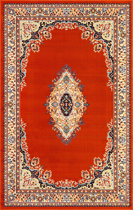 Terracotta 5' 3 x 8' Reza Rectangle Area Rug 100% Polypropylene Easy Clean Traditional Motif Classic Carpet for Home Interiors for Sale at Rug Engine