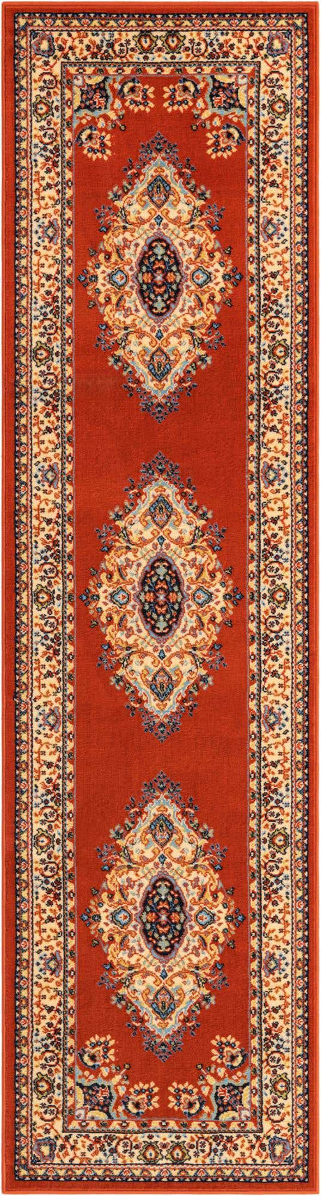 Terracotta 2' 7 x 10' Reza Runner Area Rug 100% Polypropylene Easy Clean Traditional Motif Classic Carpet for Home Interiors for Sale at Rug Engine