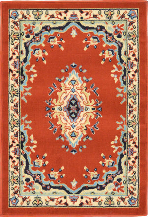 Terracotta 2' x 3' 1 Reza Rectangle Area Rug 100% Polypropylene Easy Clean Traditional Motif Classic Carpet for Home Interiors for Sale at Rug Engine
