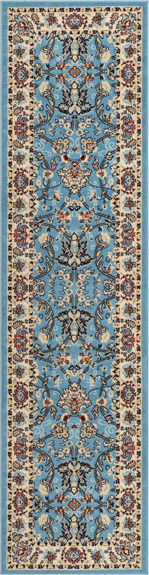 Light Blue 2' 7 x 10' Sialk Hill Runner Area Rug 100% Polypropylene Durable Easy Clean Classic Traditional Design Carpet for Interior Design for Sale at Rug Engine