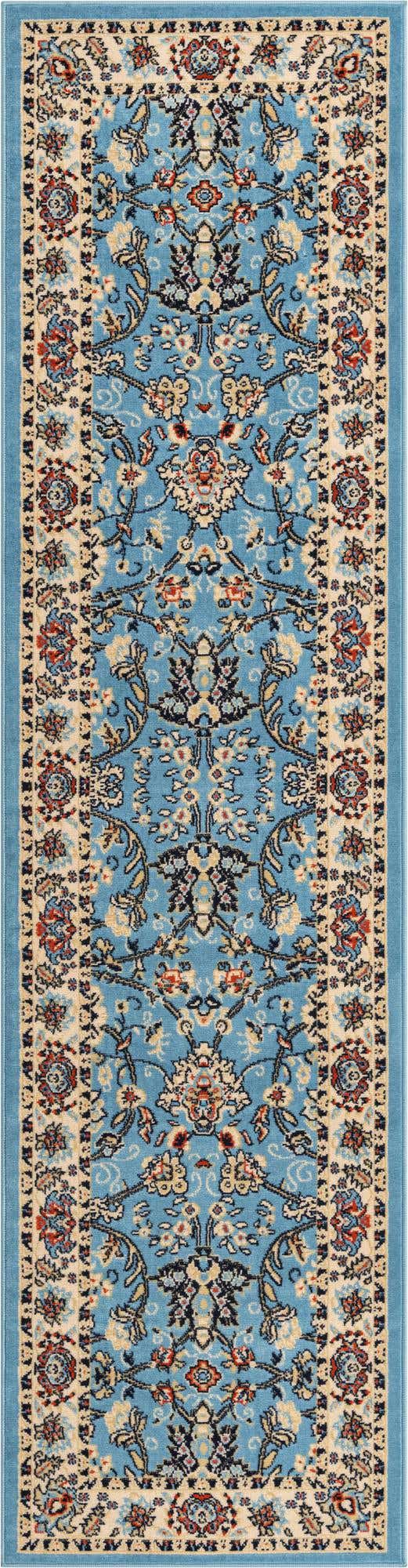 Light Blue 2' 7 x 10' Sialk Hill Runner Area Rug 100% Polypropylene Durable Easy Clean Classic Traditional Design Carpet for Interior Design for Sale at Rug Engine