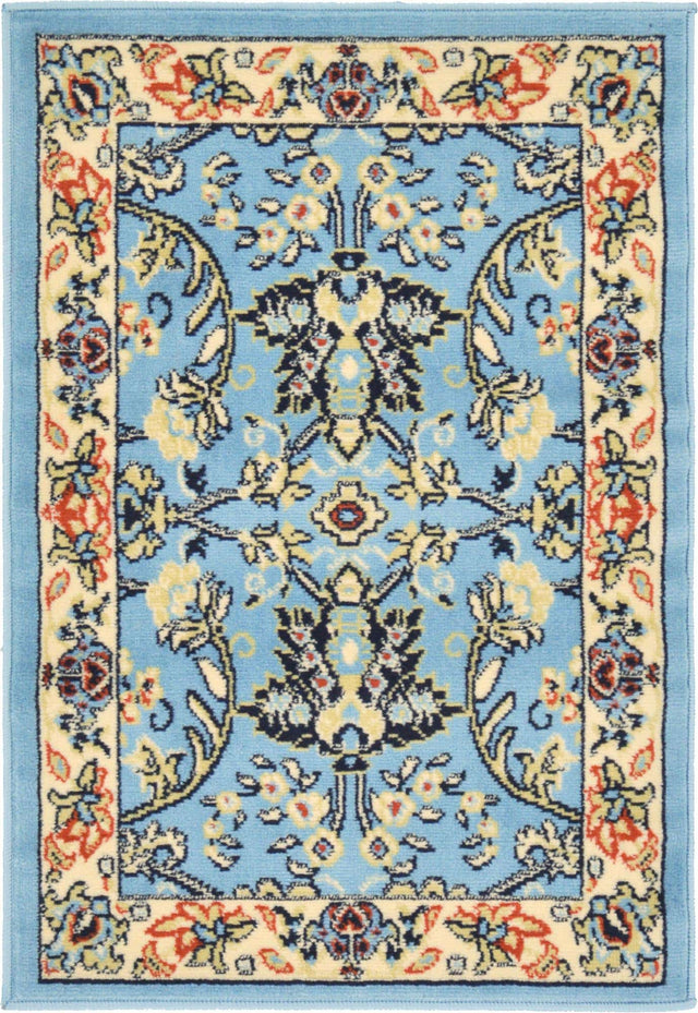 Light Blue 2' x 3' 1 Sialk Hill Rectangle Area Rug 100% Polypropylene Durable Easy Clean Classic Traditional Design Carpet for Interior Design for Sale at Rug Engine
