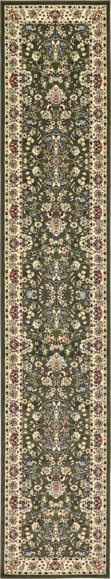 Green 3' 1 x 16' 5 Sialk Hill Runner Area Rug 100% Polypropylene Durable Easy Clean Classic Traditional Design Carpet for Interior Design for Sale at Rug Engine