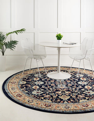 Navy Blue 4' 1 x 4' 1 Sialk Hill Round Area Rug 100% Polypropylene Durable Easy Clean Classic Traditional Design Carpet for Interior Design for Sale at Rug Engine