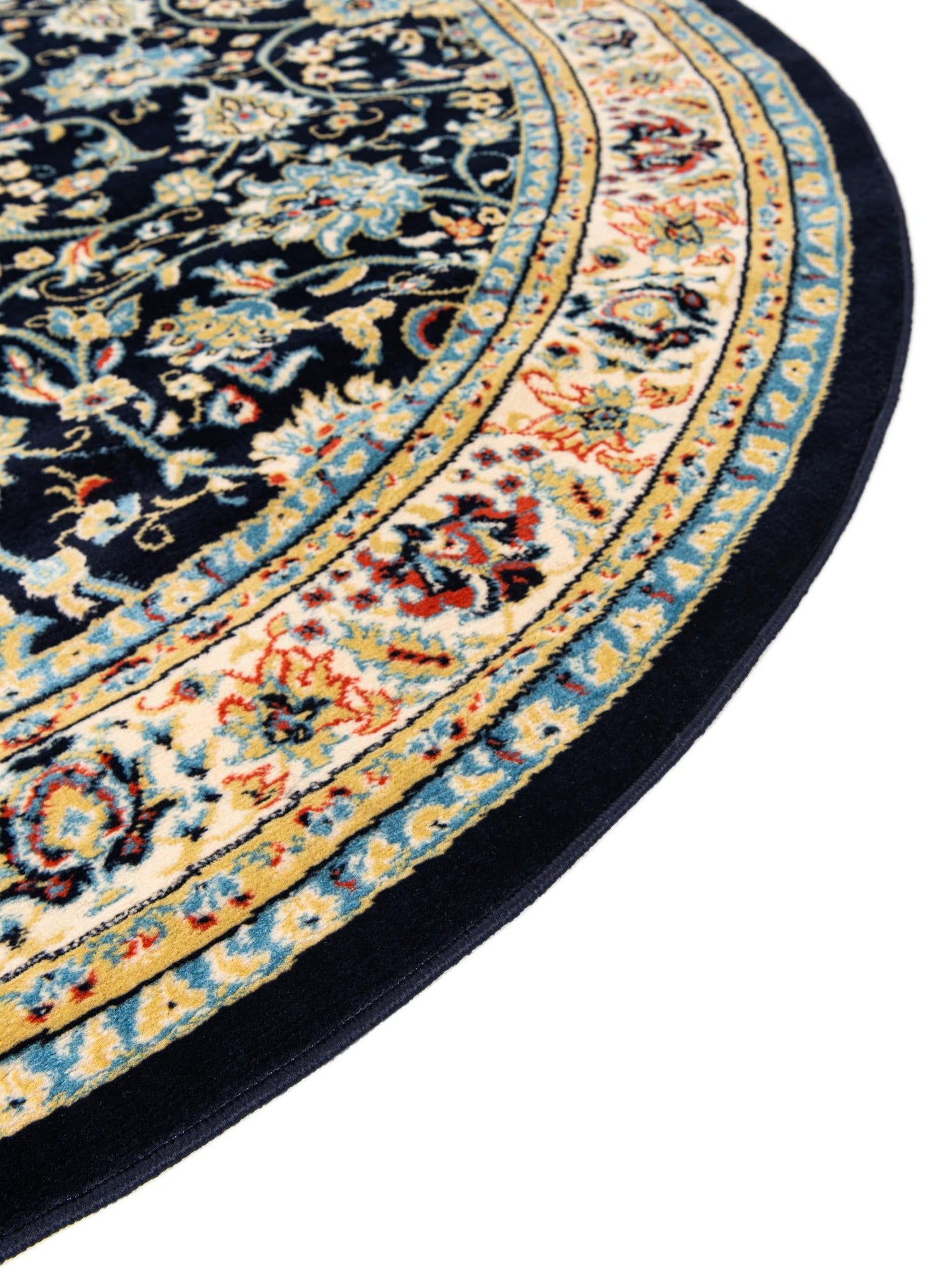 Navy Blue 4' 1 x 4' 1 Sialk Hill Round Area Rug 100% Polypropylene Durable Easy Clean Classic Traditional Design Carpet for Interior Design for Sale at Rug Engine