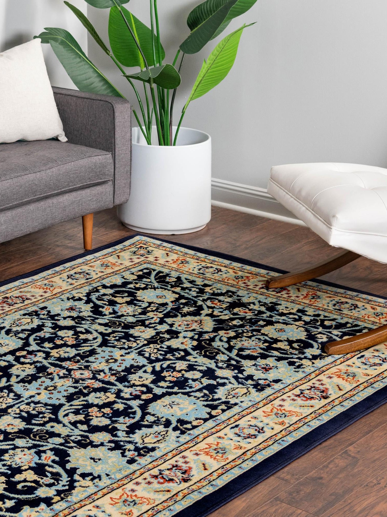 Navy Blue 6' 1 x 9' Sialk Hill Rectangle Area Rug 100% Polypropylene Durable Easy Clean Classic Traditional Design Carpet for Interior Design for Sale at Rug Engine