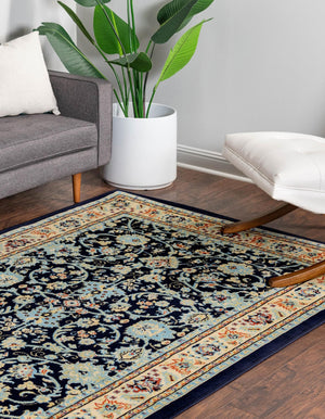Navy Blue 6' 1 x 9' Sialk Hill Rectangle Area Rug 100% Polypropylene Durable Easy Clean Classic Traditional Design Carpet for Interior Design for Sale at Rug Engine