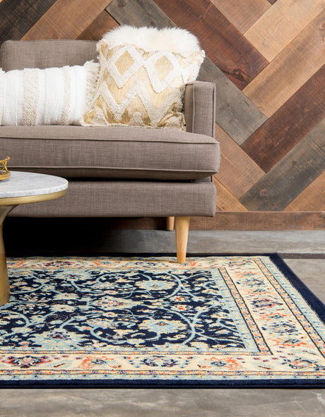 Navy Blue 6' 1 x 9' Sialk Hill Rectangle Area Rug 100% Polypropylene Durable Easy Clean Classic Traditional Design Carpet for Interior Design for Sale at Rug Engine