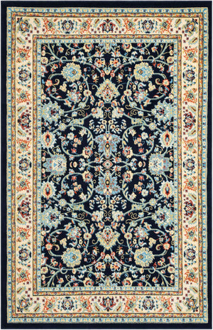Navy Blue 5' 3 x 8' Sialk Hill Rectangle Area Rug 100% Polypropylene Durable Easy Clean Classic Traditional Design Carpet for Interior Design for Sale at Rug Engine