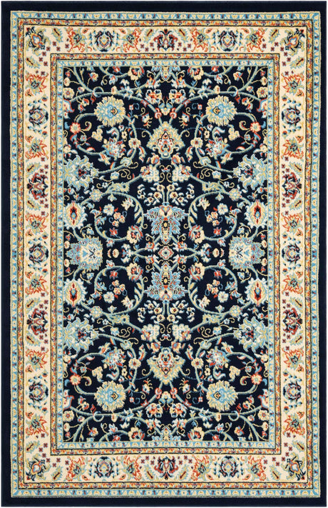 Navy Blue 5' 3 x 8' Sialk Hill Rectangle Area Rug 100% Polypropylene Durable Easy Clean Classic Traditional Design Carpet for Interior Design for Sale at Rug Engine