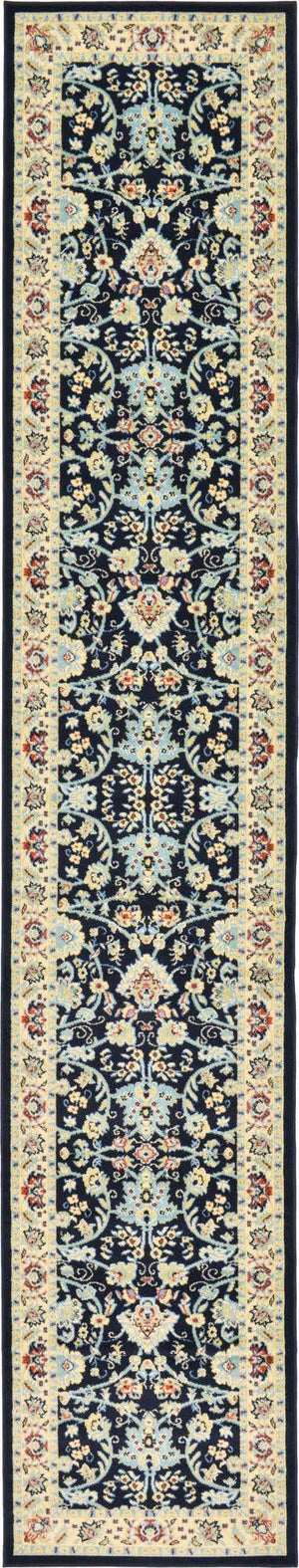 Navy Blue 3' 1 x 16' 5 Sialk Hill Runner Area Rug 100% Polypropylene Durable Easy Clean Classic Traditional Design Carpet for Interior Design for Sale at Rug Engine