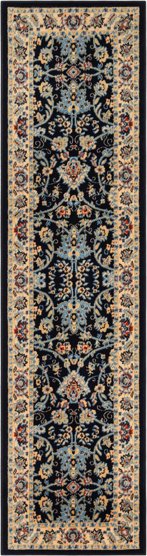 Navy Blue 2' 7 x 10' Sialk Hill Runner Area Rug 100% Polypropylene Durable Easy Clean Classic Traditional Design Carpet for Interior Design for Sale at Rug Engine