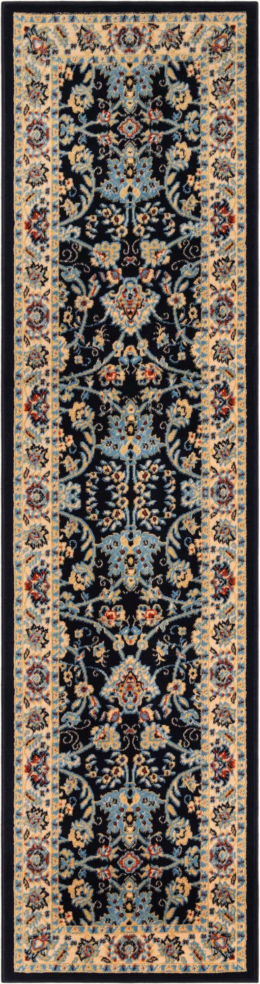 Navy Blue 2' 7 x 10' Sialk Hill Runner Area Rug 100% Polypropylene Durable Easy Clean Classic Traditional Design Carpet for Interior Design for Sale at Rug Engine