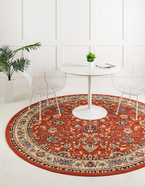 Terracotta 7' 10 x 7' 10 Sialk Hill Round Area Rug 100% Polypropylene Durable Easy Clean Classic Traditional Design Carpet for Interior Design for Sale at Rug Engine