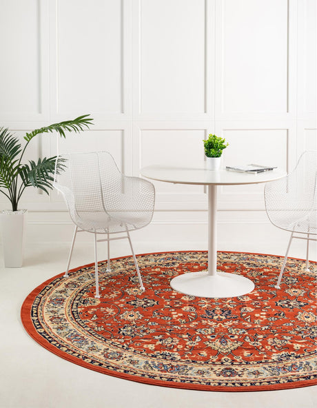 Terracotta 7' 10 x 7' 10 Sialk Hill Round Area Rug 100% Polypropylene Durable Easy Clean Classic Traditional Design Carpet for Interior Design for Sale at Rug Engine