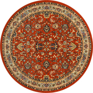 Terracotta 7' 10 x 7' 10 Sialk Hill Round Area Rug 100% Polypropylene Durable Easy Clean Classic Traditional Design Carpet for Interior Design for Sale at Rug Engine