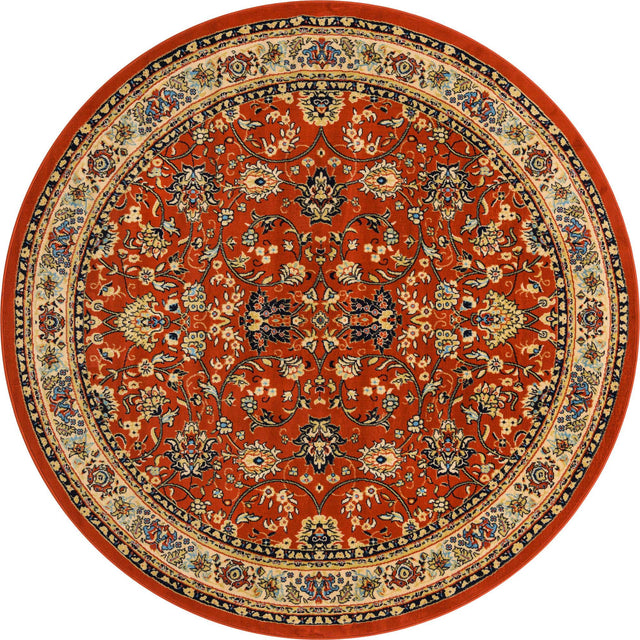 Terracotta 7' 10 x 7' 10 Sialk Hill Round Area Rug 100% Polypropylene Durable Easy Clean Classic Traditional Design Carpet for Interior Design for Sale at Rug Engine