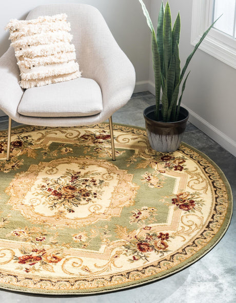 Green 10' x 10' Versailles Round Area Rug Classic Traditional Motif Indoor Carpet for Hallways, Dining Rooms, Bedrooms, Living Room, Office for Sale at Rug Engine
