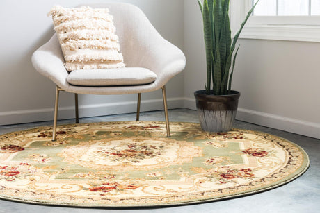 Green 13' 1 x 13' 1 Versailles Round Area Rug Classic Traditional Motif Indoor Carpet for Hallways, Dining Rooms, Bedrooms, Living Room, Office for Sale at Rug Engine